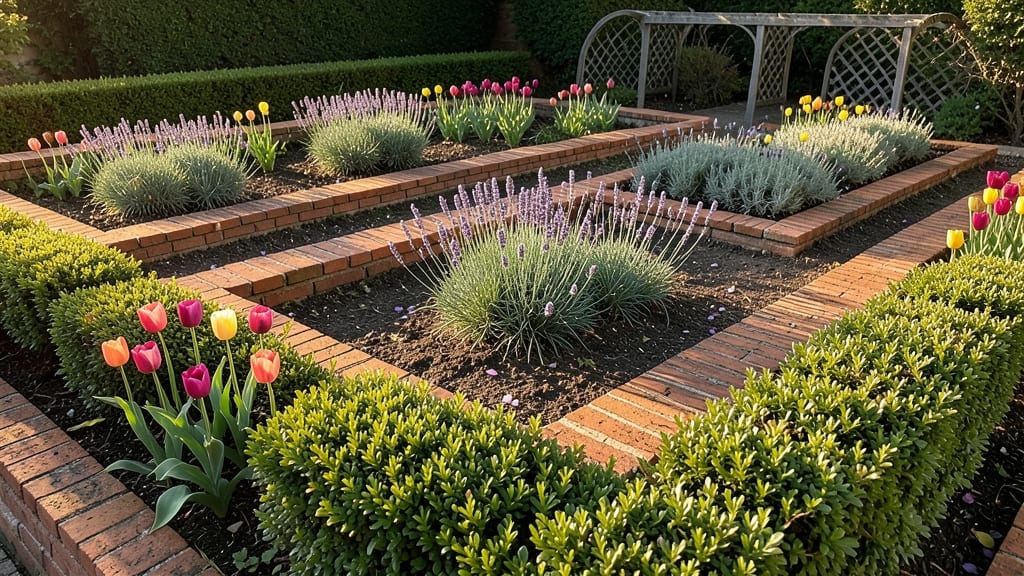 Rectangular Brick-Edged Flower Beds