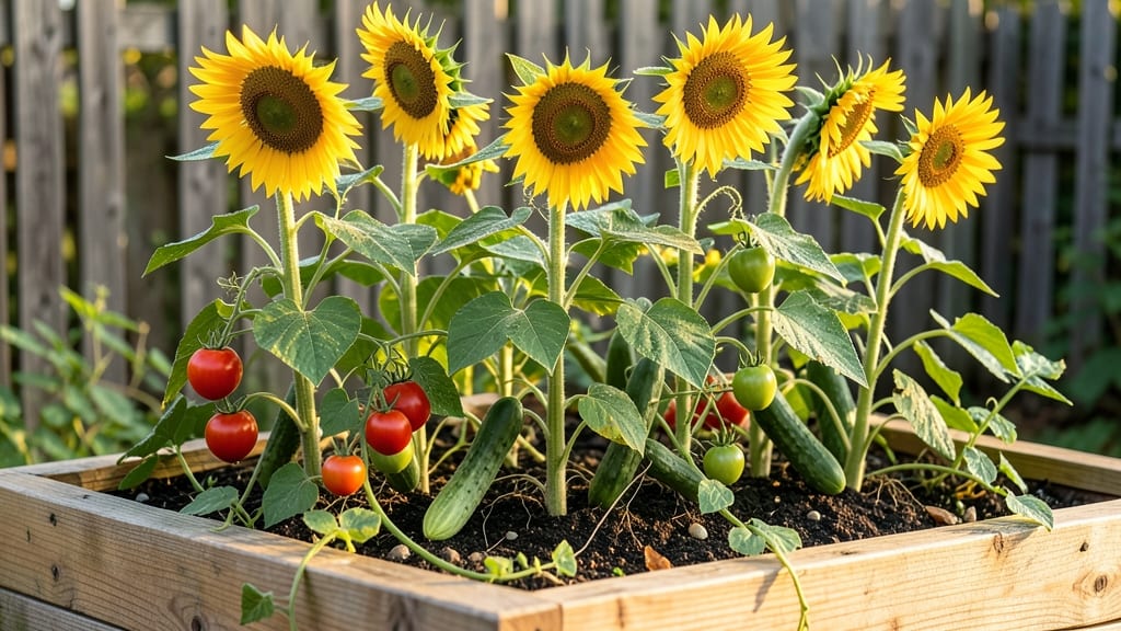 Sunflower And Vegetable Garden Interplanting