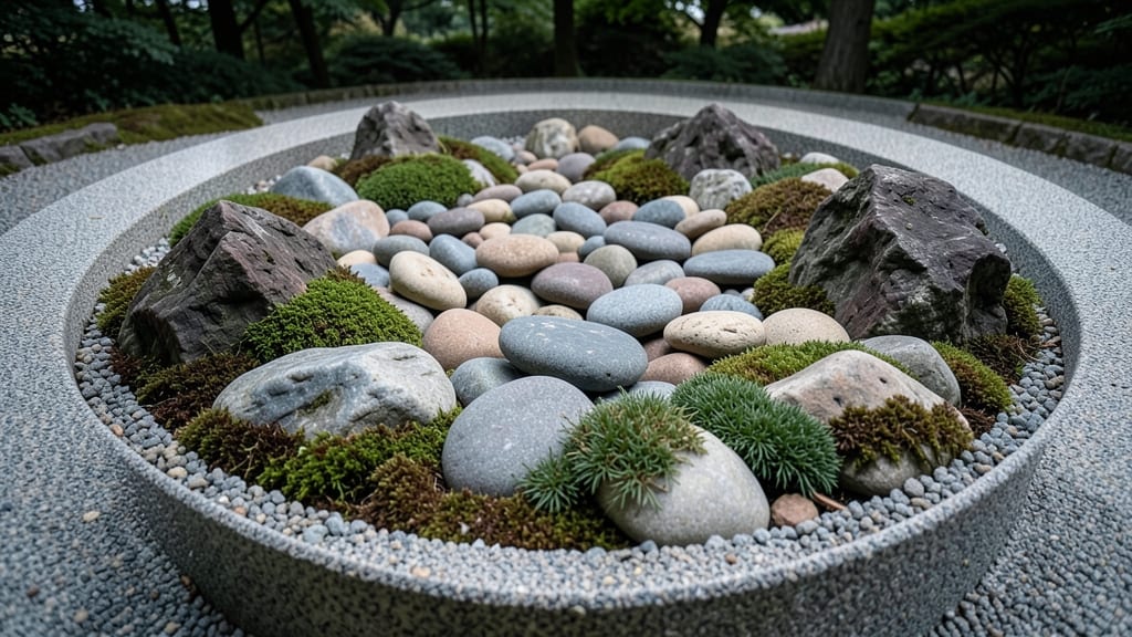 Minimalist Zen Garden with Gravel and Boulders