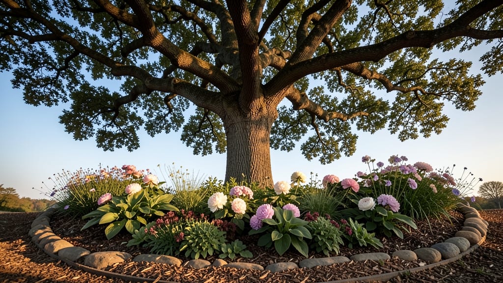 Tree-Centric Half Circle Flower Bed