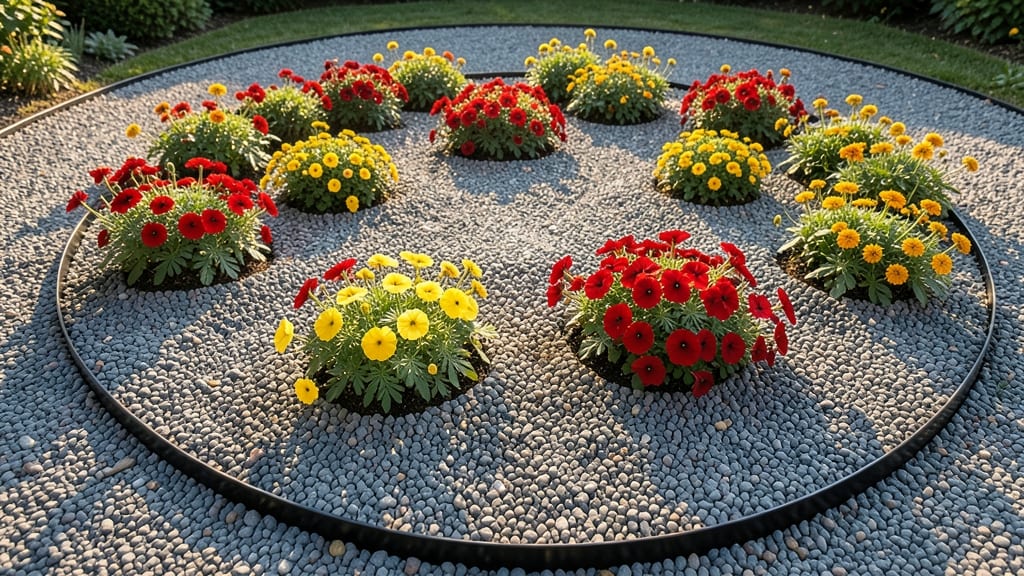 Colorful Annuals in Polished Gravel