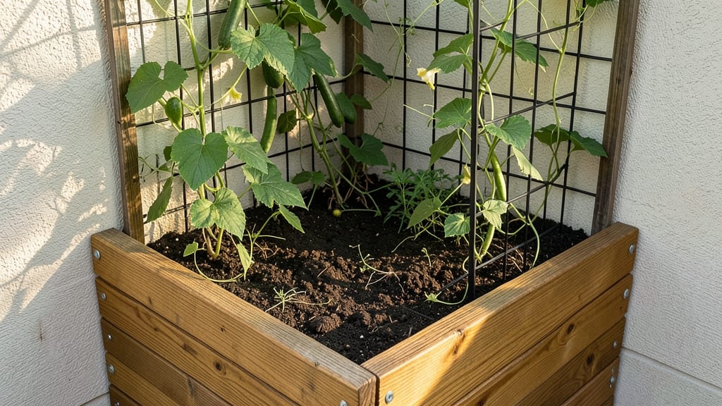 Corner Pocket Raised Bed with Trellis