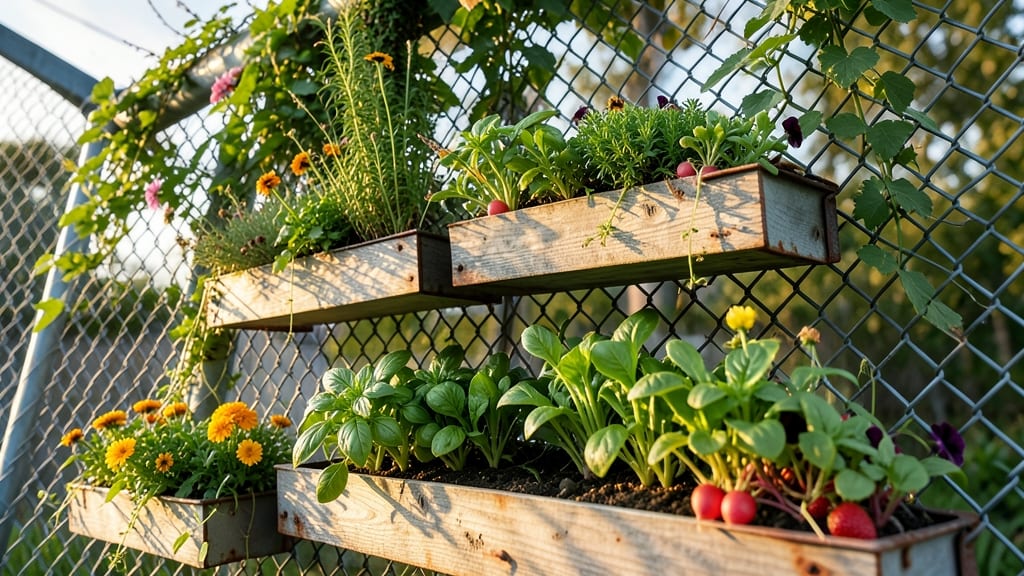 Tiered Vertical Garden Along Chain Link