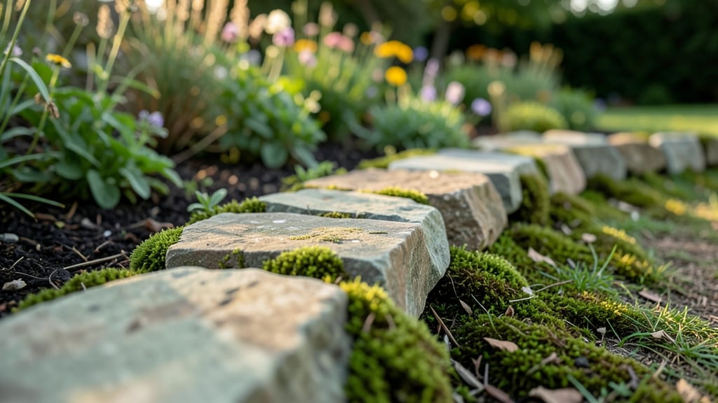 Natural Stone Edging with Moss Accents