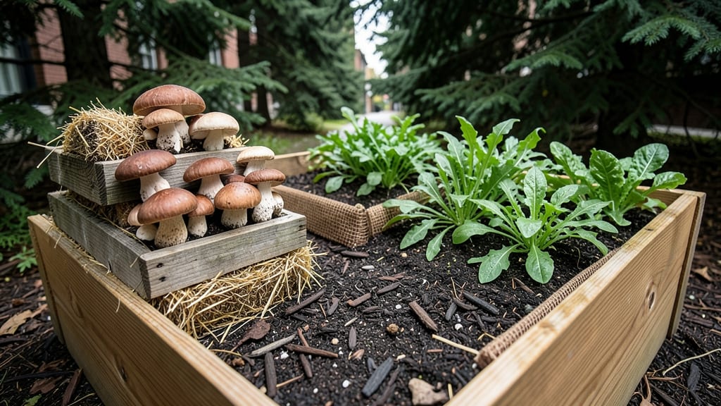Mushroom Log and Straw Mix Beds