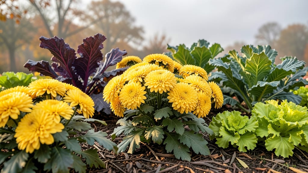 Sunny Mums and Ornamental Kale Combo