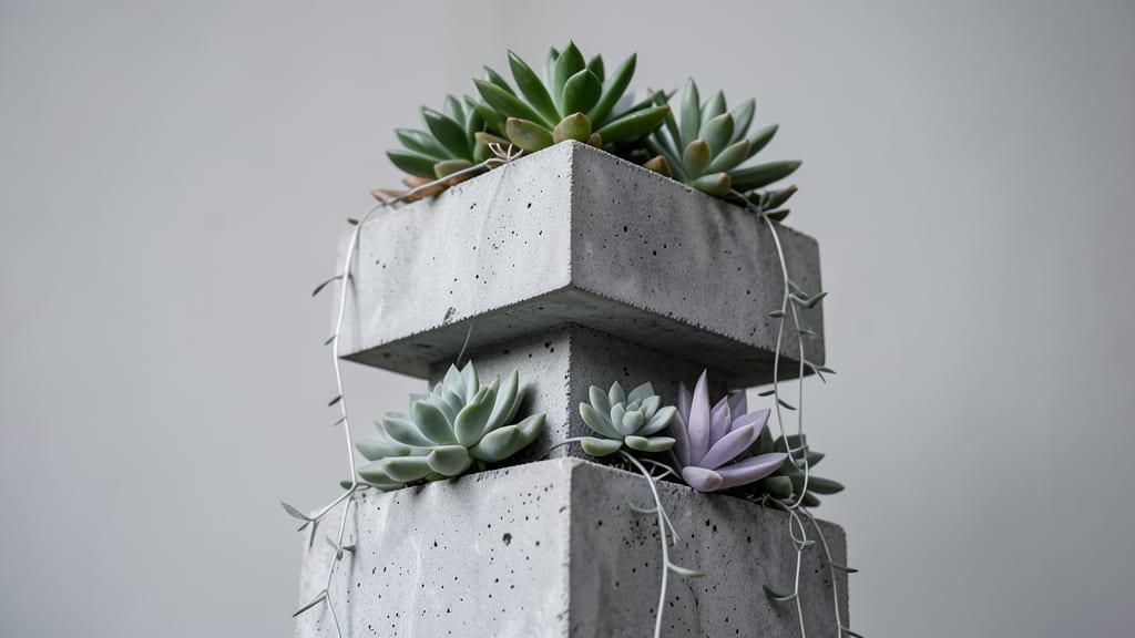 Stacked Concrete Planters with Succulent Arrangements