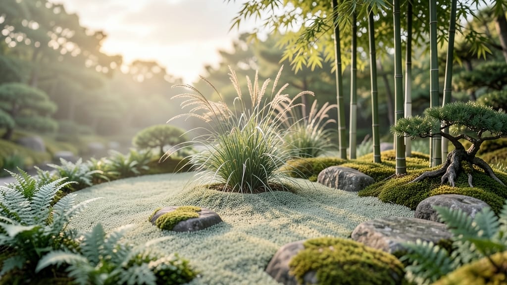 Japanese-Inspired Zen Garden with Ornamental Grasses