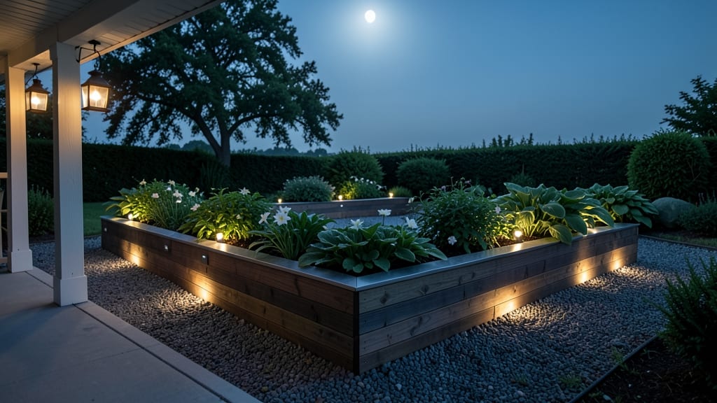 Lighted Raised Beds with Glowing Solar Pathway