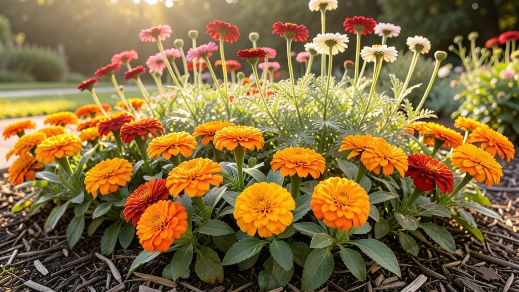 Sunny Border Mix With Marigolds And Zinnias