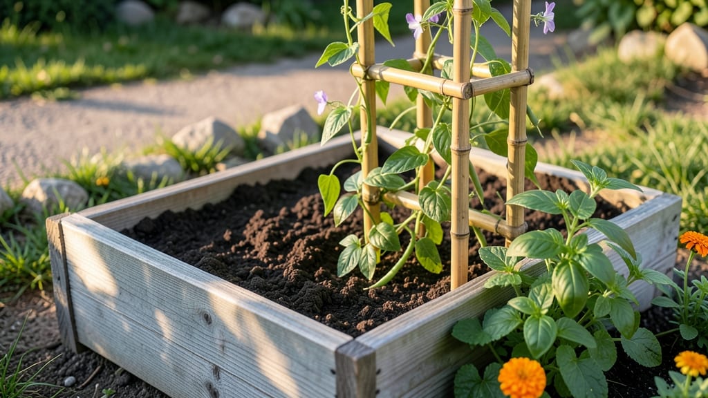 Raised Bed With Trellis: Climbing Vine Haven for Tomatoes and Cucumbers