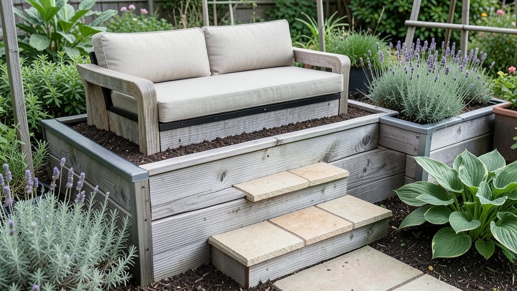 Raised Bed Seat: Modular Wooden Bench for Garden Access and Relaxation
