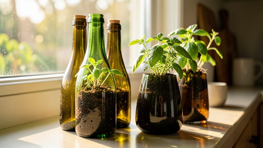 Wine Bottle Herb Garden