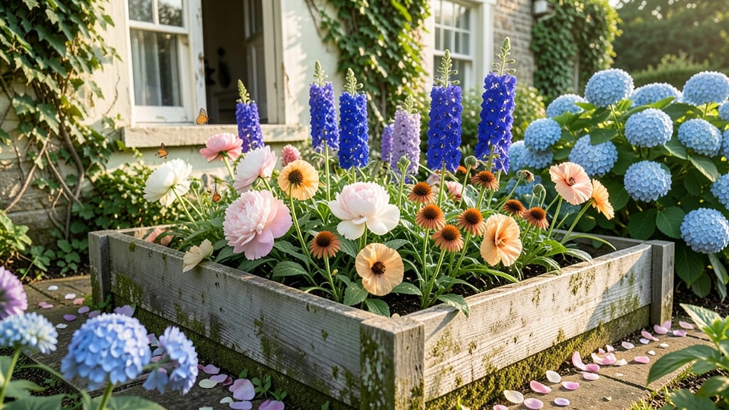 Cottage Garden Raised Beds Overflowing with Perennials