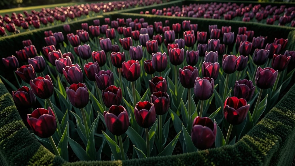 Deep Crimson Monochromatic Tulip Garden