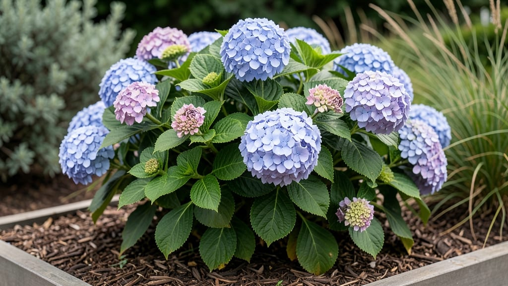 Garden Bed Along Foundation With Endless Summer Hydrangea: Foundation-Friendly Planter for Year-Round Blooms