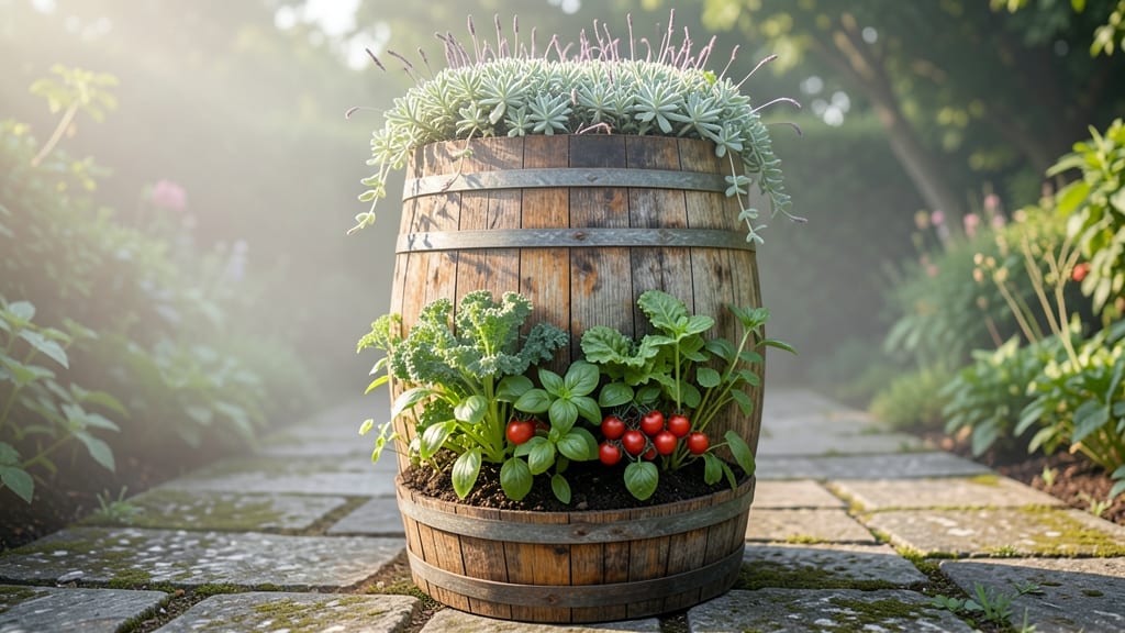 Wooden Barrel Planter with Living Roof