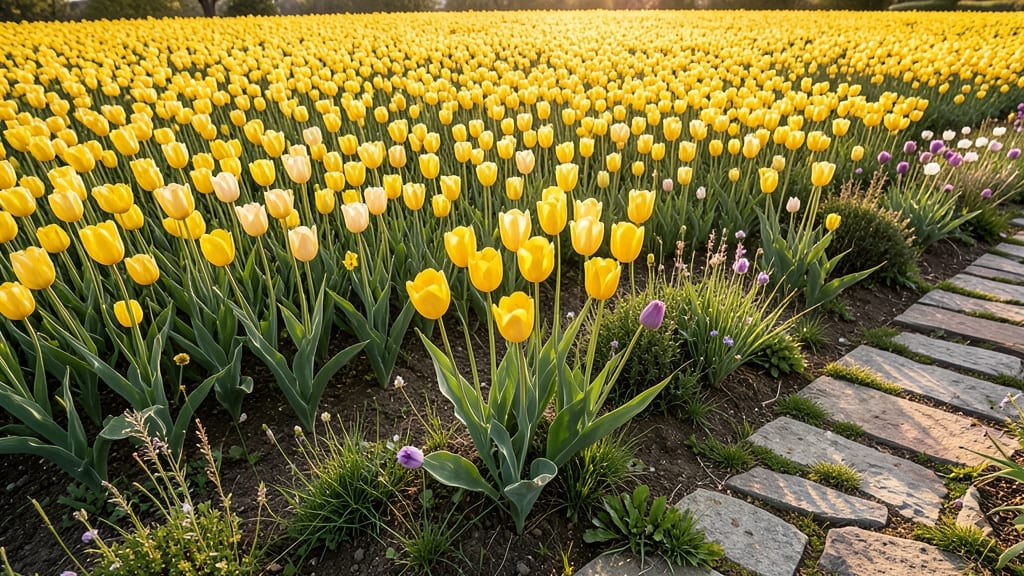 Sunny Yellow Tulip Meadow