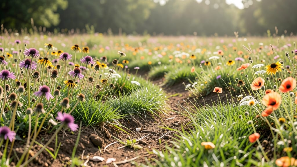 Wildflower Meadow With Mown Strips For Pollinators