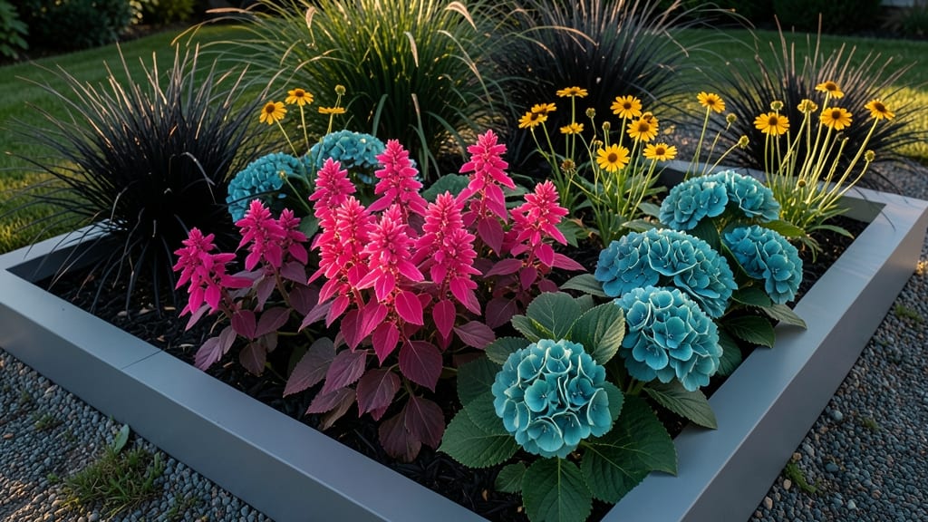 Unusual Color Blocking Flower Beds