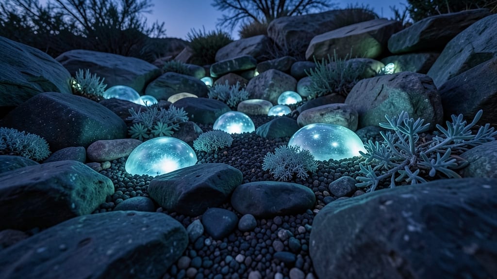 Glowing Nighttime Rock Garden