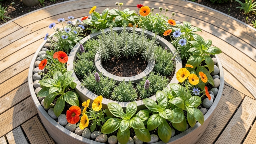 Raised Bed Herb Spiral With Edible Flowers