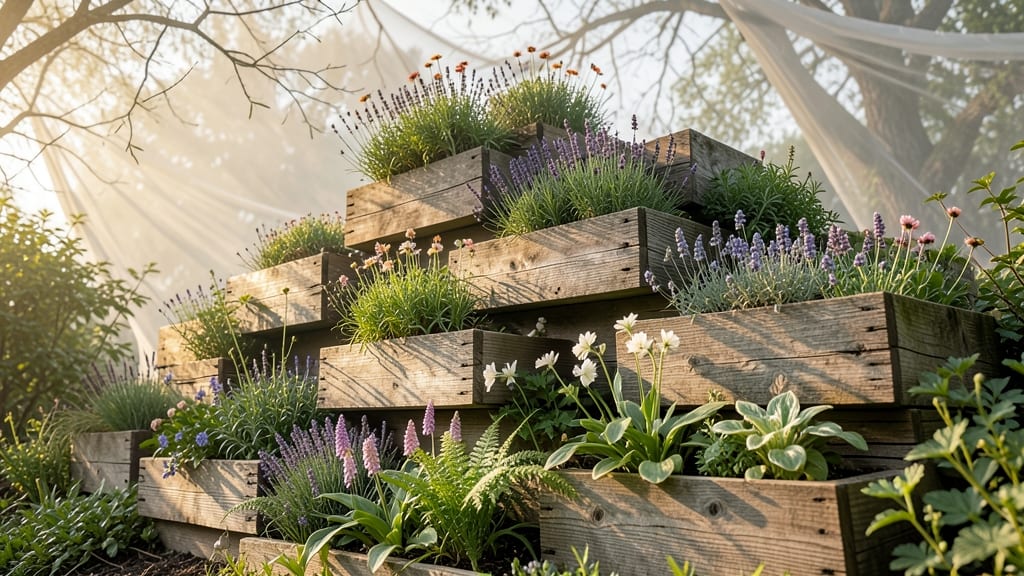 Tiered Wooden Planter Boxes with Mixed Heights