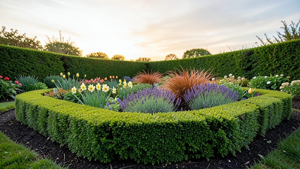 Evergreen Boxwood Hedges With Seasonal Accents