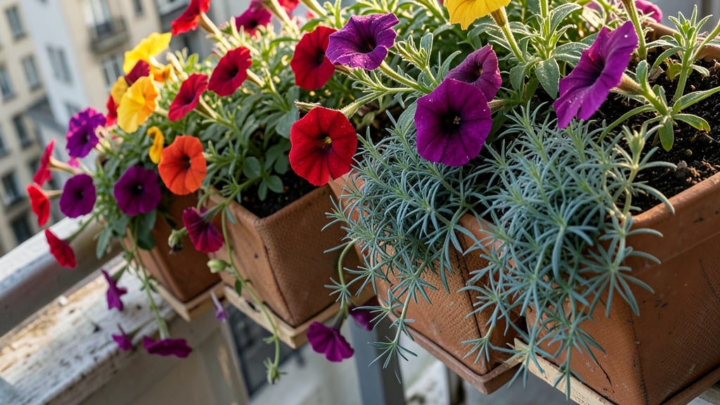 Vertical Pocket Planter With Petunias And Lobelia